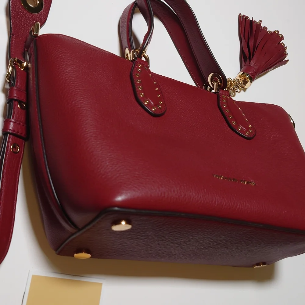 Michael Kors Brooklyn Small Satchel Brandy Leather Crossbody Bag Gold Hardware